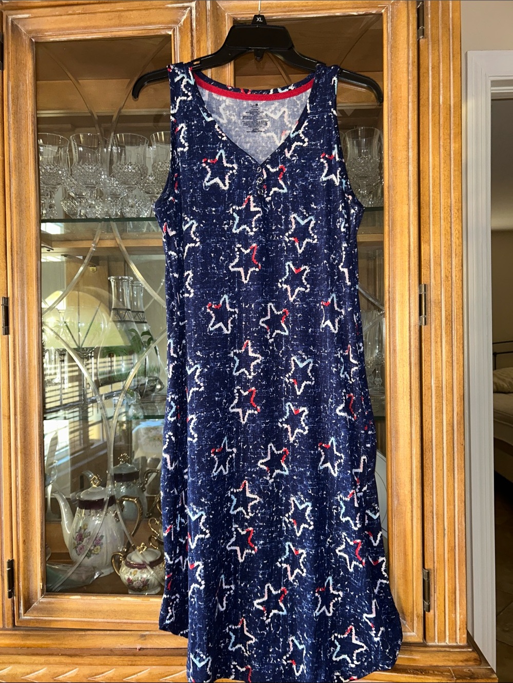 Navy Star-Print Sleeveless Shift Dress with pockets